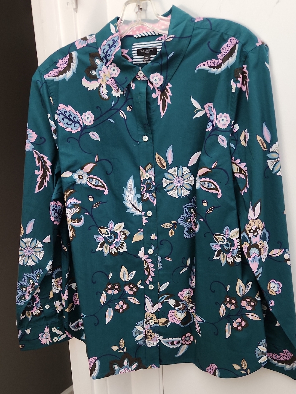 Talbots Teal Floral Button-Down Shirt
